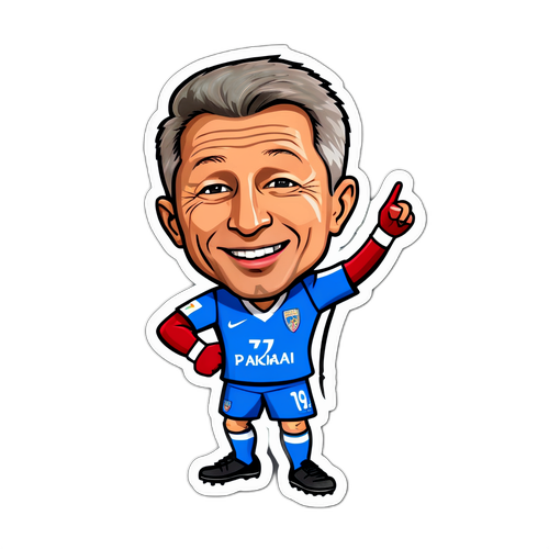 Caricatură drăguță a lui Dan Petrescu sărbătorind un gol marcat