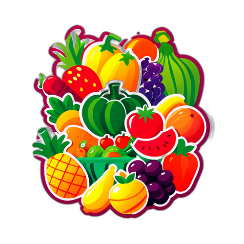 Autocollant Grand Frais avec fruits et légumes frais