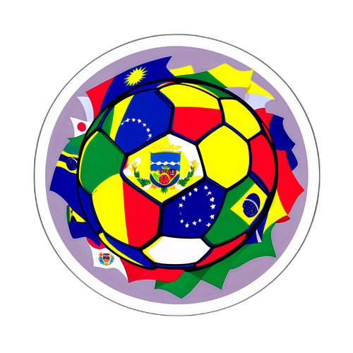 Vibrante Sticker met Voetbal en Vlaggen van Ecuador en Brazilië