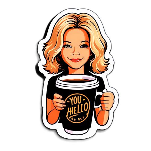 Nostalgiczna naklejka z Meg Ryan i kawą