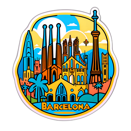 Barcelona - Stylisierte Zeichnung bekannter Wahrzeichen