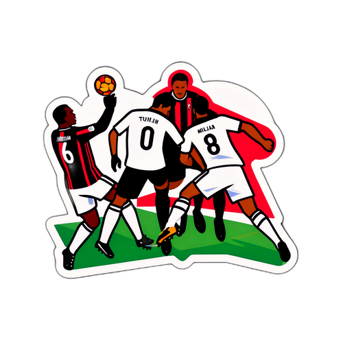 Nálepka inspirovaná vzrušujícím fotbalovým zápasem mezi Turínem a AC Milanem