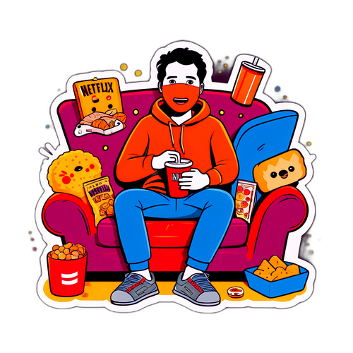 Humoristisk sticker af en Netflix binge-watcher