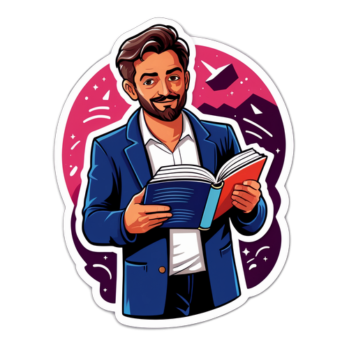 Crea un adesivo dinamico di Stefano Massini che tiene un libro