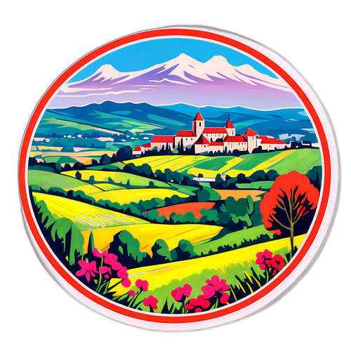 Sticker van Mont de Marsan met panoramisch uitzicht en lokale flora