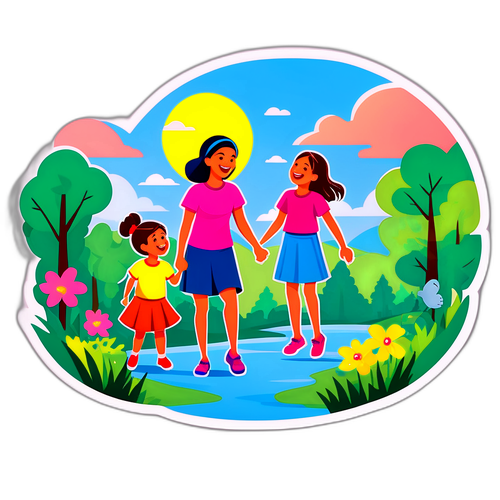 Äiti ja lapset nauttivat ulkoilmasta