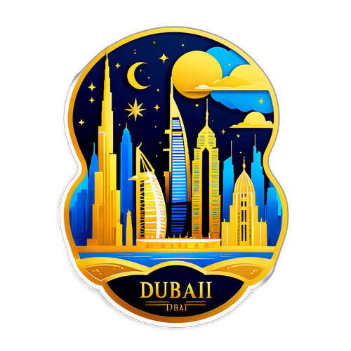 Lyxig Dubai-klistermärke med stadssilhuett