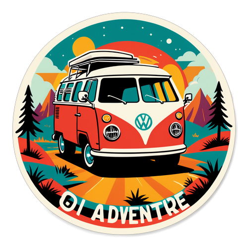 Retro Camper Van Adventure Sticker