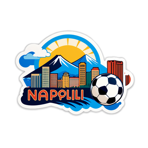 Stiker Dinamis Skyline Ikonik Napoli dengan Bola Sepak