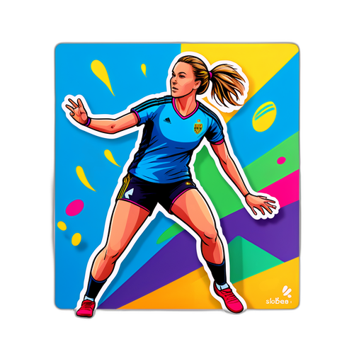 Farverig klistermærke af Tabea Schmid i en dygtig håndboldpose