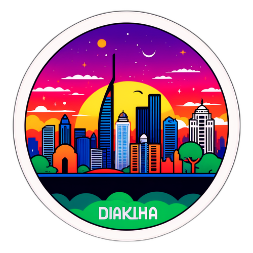 Dhaka Skyline med Färgglad Solnedgång