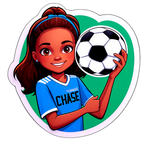Stiker Kartun Gadis Muda dengan Bola Sepak