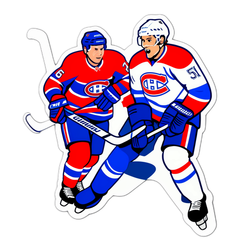 Autocollant énergique montrant un match de hockey entre les Lightning et les Canadiens