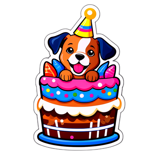 Kaibig-ibig na Sticker ng Tuta sa Likod ng BIRTHDAY Cake