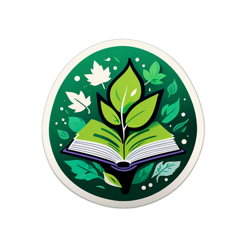 Sticker van een boek met bladeren en aarde