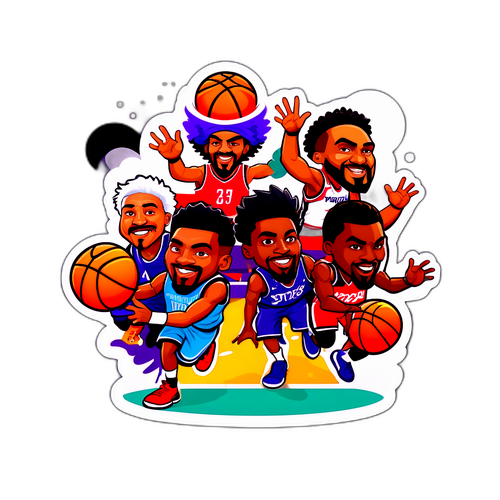 Masiglang Sticker ng Labanan sa Basketball Court