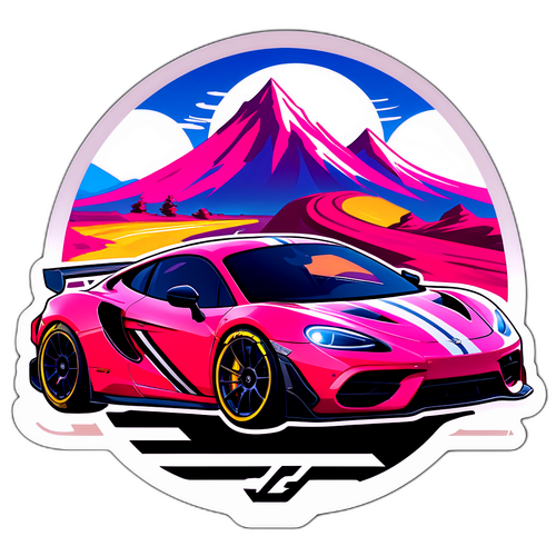 Sticker met Raceauto en Landschap