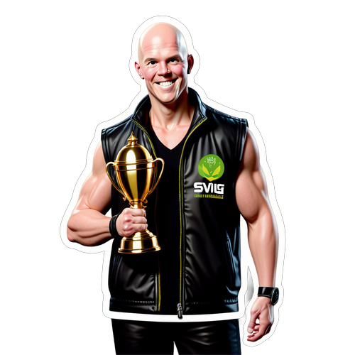 Sticker van Michael van Gerwen met zijn nieuwste trofee