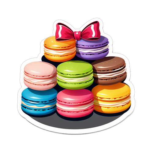 Colorful Macaron Stack with Bow and Sparkles Sticker