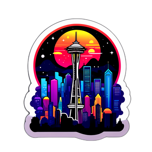 Space Needle mit futuristischem, leuchtendem Stadtbild