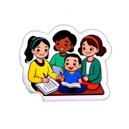 楽しく勉強するキャラクターたちのシーン