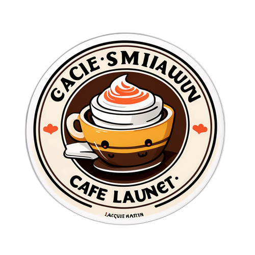 Stickerontwerp van een gezellige café in Hainaut met een knipoog naar Jacques Martin's humor