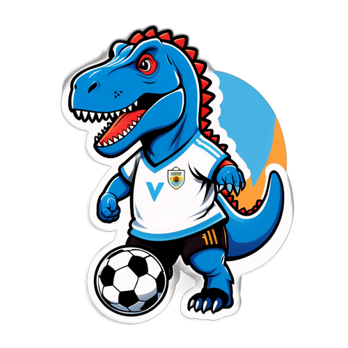 Un divertido T-Rex vestido como jugador de fútbol de la selección argentina