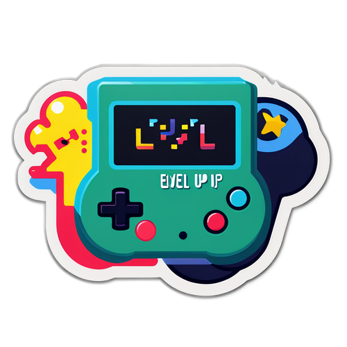 Speelse Gameconsole Sticker: Level Up!