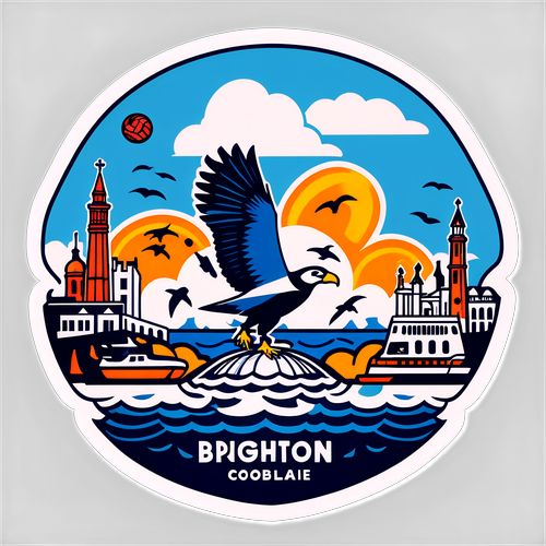 Stiker Grafis Pantai Brighton dengan Elemen Sepak Bola