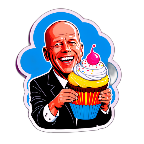 Autocolant Bruce Willis cu cununiță de tort