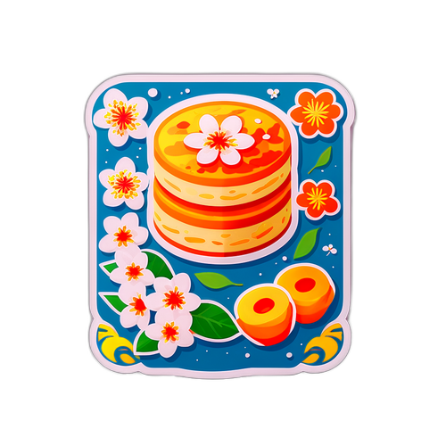 Sticker Không Khí Tết với Hoa Mai và Bánh Chưng