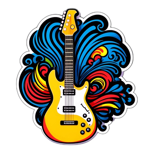 Ilustração de guitarra com elementos que homenageiam Shakira
