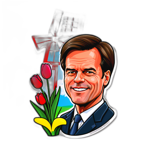 Caricature de Rutte avec des tulipes et un moulin