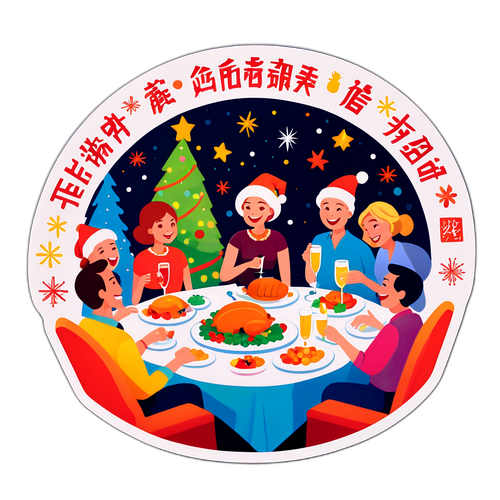 新年团圆晚餐的欢乐场景