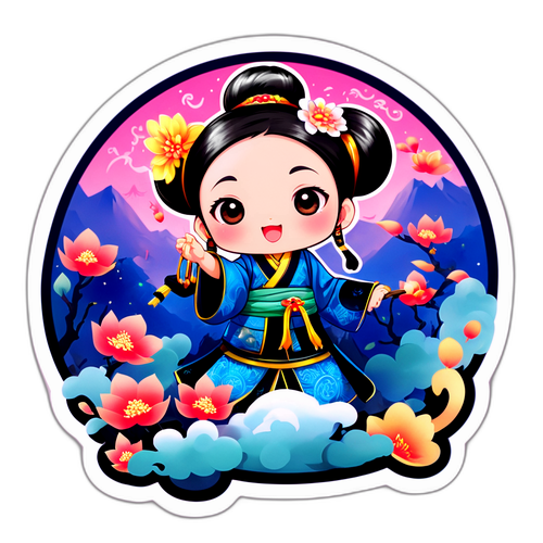 可愛的中國傳統女神角色貼紙
