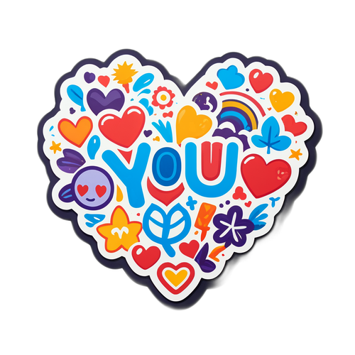 Autocollant "Vous" avec des icônes d'amitié et d'amour