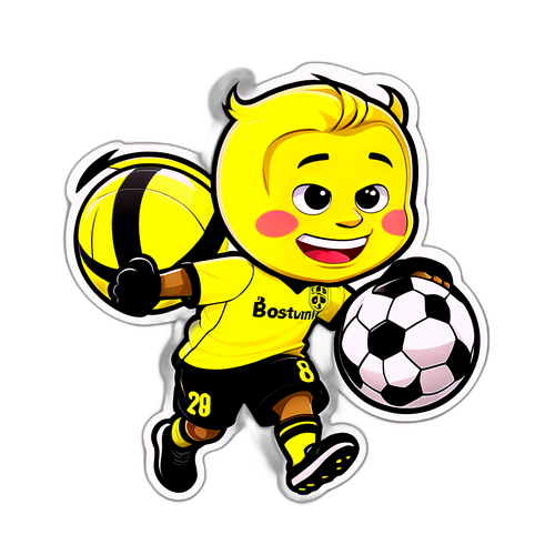 Legesyg karakterdesign af en animatorisk fodbold med Borussia Dortmund trøje