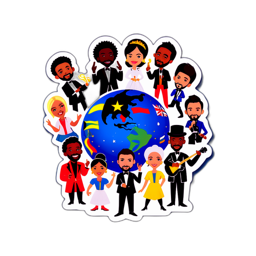 מדבקת כיף הממחישה את הסיכויים של האירוויזיון עם גרפיקה משחקית של זמרים ומוזיקאים