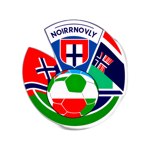 Sticker cu steagurile Italiei și Norvegiei în jurul unui stadion de fotbal