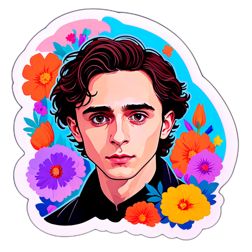 Sticker mit einem künstlerischen Porträt von Timothée Chalamet