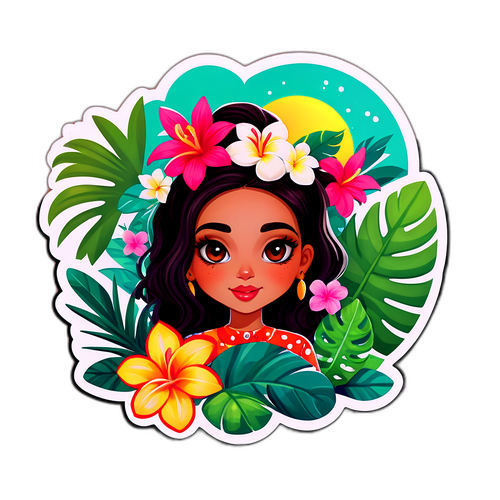 Стикер с Наталией Силва и тропическими элементами