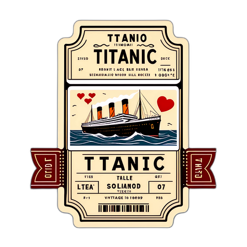 Aestetisk Titanic klistremerke med vintage billettdesign