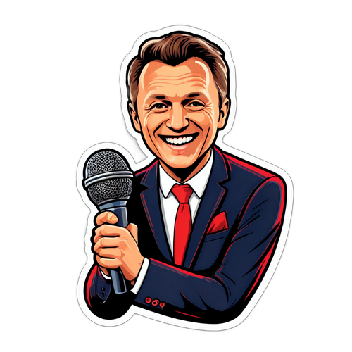 Uśmiechnięty Tadeusz Sznuk z mikrofonem