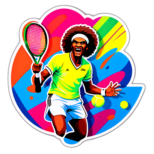 Sticker de Yannick Noah en acción de tenis