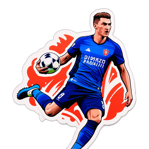 Sticker cu Vlad Dragomir în acțiune pe teren