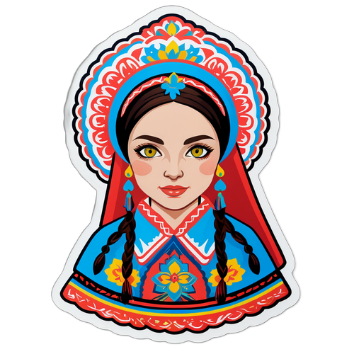 Наклейка зі стилізованим портретом української жінки в національному костюмі