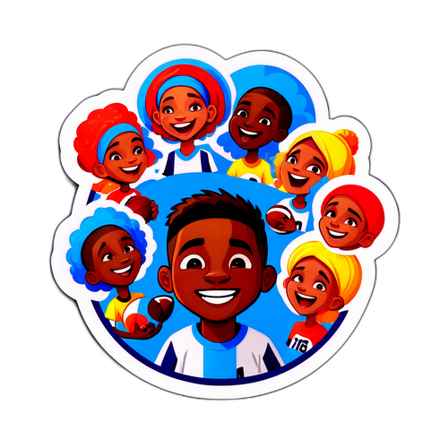 Speelse sticker van Osimhen en cartoon-voeballs