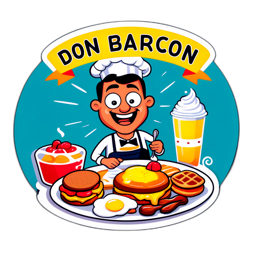 Funny Sticker of Don Bacon with Gourmet Breakfast