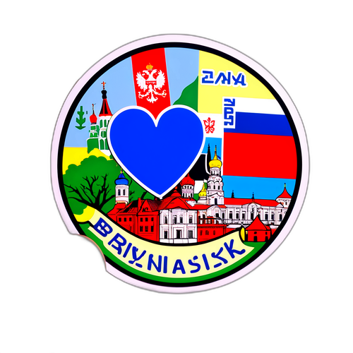 Наклейка з картою Брянська та культурними символами