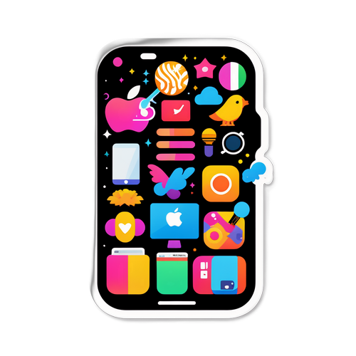 Adesivo Vibrante de Ícones de Tecnologia do iPhone 17 e Cultura Jovem